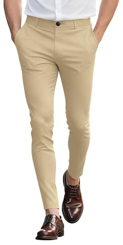 GINGTTO Chinos Trousers Men Flat-Front Smart Slim Stretch Dress Pant | Super Stretchy,Flat Front Chino,Suitable for Business,Weddings,Golf