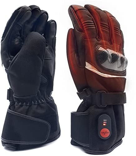 KRASER KRGS28-L Premium Motorrad Handschuhe Zugelassen, Hochwertige wasserdichte und Beheizte, Extremen Getestet und mit Kohlefaserschutz, 3 Wärmestufen Beheifür den Winter für Herr und Frauen