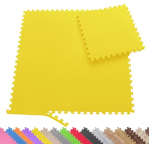 Sporttrend 24® 8 Schutzmatten ohne Randstücke Set in gelb 60x60x1cm | 2.88qm | Bodenschutzmatte Unterlegmatte Puzzlematte für Fitnessgeräte Sportgeräte Trainingsgeräte
