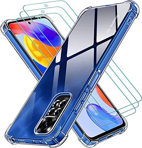 ivoler Funda para Xiaomi Redmi Note 12 Pro 4G / Redmi Note 11 Pro 4G / 5G / Note 11E Pro con 3 Piezas Cristal Templado, Carcasa Protectora Antigolpes Transparente, Silicona Caso Anti-Choques Case
