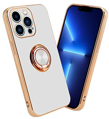 Cadorabo Hülle kompatibel mit Apple iPhone 13 PRO Schutzhülle TPU Silikon Case mit Ring Design mit Kameraschutz Slim Kratzfest Weiche Gummi mit Rundumschutz Case Hülle für iPhone 13 PRO in Weiß