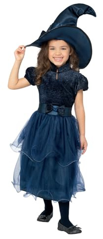 Smiffys Deluxe Midnight Witch Costume, Blue with Dress & Hat, Halloween Child Fancy Dress, Witch Dress Up Costumes