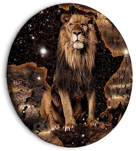 B&D XXL - runde Bilder Tiere 60x60 cm Leinwandbild 1 tlg Kunstdruck modern Wandbilder XXL Wanddekoration Design Wand Bild Abstrakt Löwen gold schwarz g-A-0011-bc-c