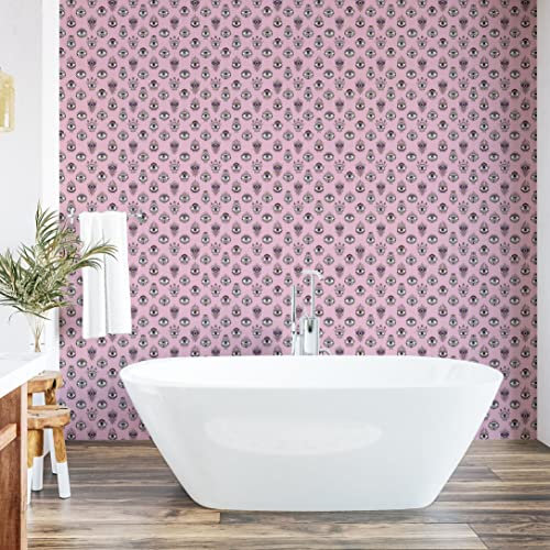 ABAKUHAUS bohémien Papier peint autocollant pour la maison, Motif occultisme apparence Yeux, Accent de salon et de cuisine auto-adhésif, 33 cm x 250 cm, Rose pâle et blanc