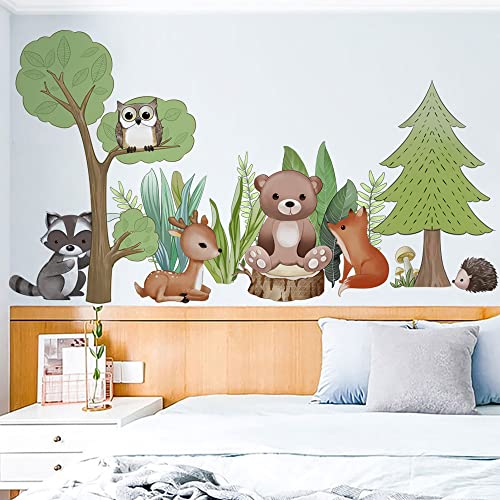 Runtoo Wandtattoo Waldtiere Wandsticker Bär Eule Hirsch Baum Dschungel Wandaufkleber Kinderzimmer Babyzimmer
