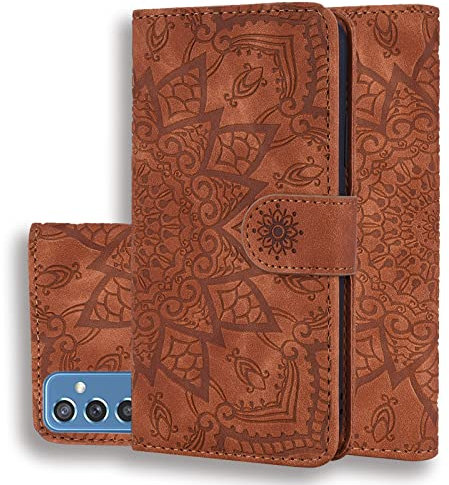Vkooer Coque pour Samsung Galaxy A34 5G Premium Cuir PU Étui Portefeuille à Rabat Housse Flip Case Cover Mandala avec Support et Porte Cartes pour Galaxy A34 5G Smartphone, Brun