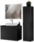 Lomadox Badezimmer Möbel Set mit Keramik Aufsatzbecken, Hochschrank und rechteckigem LED Spiegel, matt schwarz mit gerillter Front, B/H/T ca. 130/200/46,5 cm