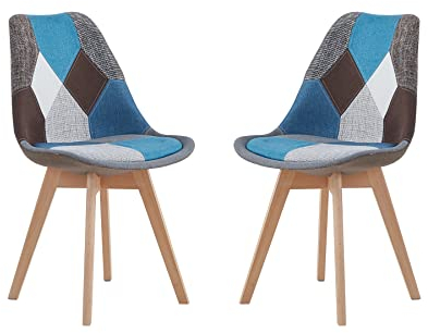 EGOONM 2er Set Skandinavischen Esszimmerstühlen, Gepolstert, Retro-Stühle, für Küche/Bürostuhl mit Beinen aus Massivem Buchenholz (Blau)