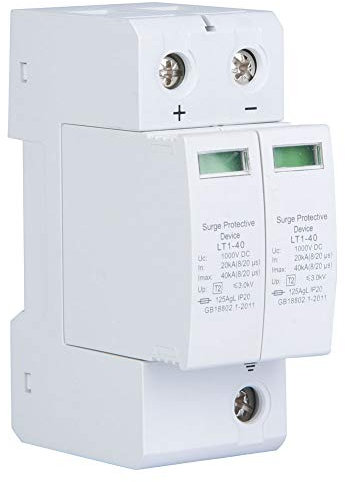 BuyWeek Parafoudre Photovoltaïque Protecteur, Photovoltaïque DC Parafoudre Basse Tension 2P Ménage Dispositif Protection Montée Subite (2P 40KA)