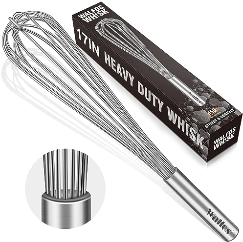 Walfos Whisk,17in Large Whisks, Heavy Duty Stainless Steel Wire Whisk Ideal For Beating Eggs, Blending Sauces, Mixing Batter.