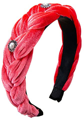 Alpenflüstern Trachten-Haarreif Samt Flechtoptik Helena - Damen Haarschmuck geflochten mit Perlen-Ornament, Haarband rutschfest fürs Dirndl (rosa-rot schimmernd) ADV133