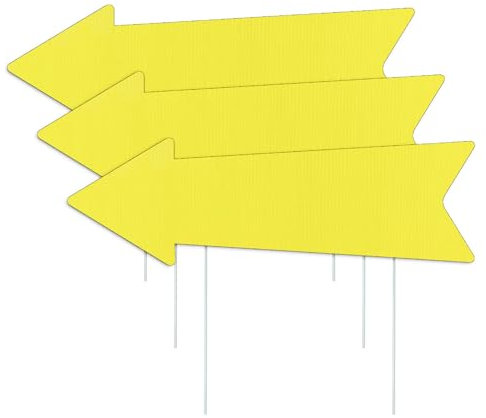 Panneaux en forme de flèche jaune avec piquets 40,6 x 12,7 cm, panneaux de cour directionnelle, panneaux de cour de mariage, panneaux de fête d'anniversaire (3)