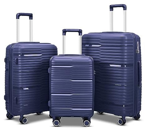 Berwin Kofferset 3-teilig Reisekoffer Koffer Trolley Hartschalenkoffer ABS Teleskopgriff aus Polypropylen PP (Navyblau)