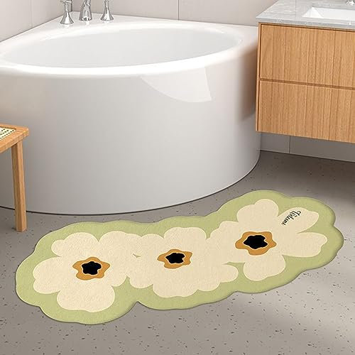 UVCMDUI Duschvorleger für Runddusche, Super Saugfähig Gebogene Duschmatte, Duschvorleger Eckdusche Halbrund rutschfeste, Maschinenwaschbar,Grün,40X80cm