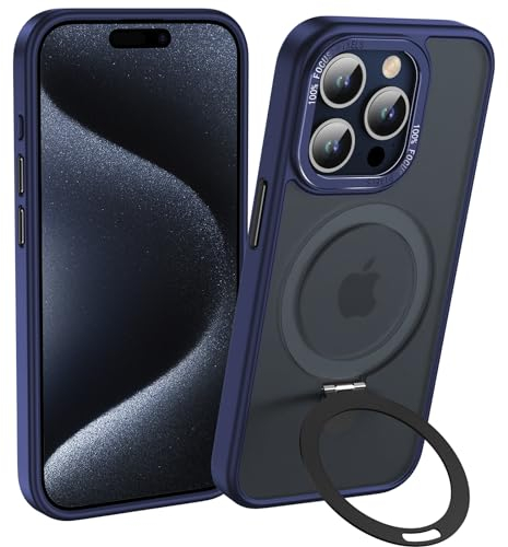 Anqrp Designed for iPhone 15 Pro Case with Invisible Kickstand [Support Magsafe] [Military Protection] Translucent Matte Shockproof Protective Phone Cover for iPhone 15 Pro 6.1, Blue