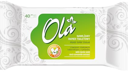 OLA Carta Igienica Inumidita con Estratto di Camomilla e Acido Lattico Usa e Getta - Combinazione di Carta Inumidita e Salvietta Umidificata - Pelli Sensibili - 40 Pz