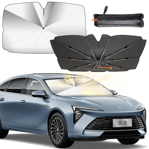 Auto Sonnenschutz Frontscheibe, 73 x 132 cm Faltbarer Auto Windschutzscheibe UV Schutz Regenschirm Sonnenschirm, Zugringgriff Auto Frontscheibe Regenschirm für die Meisten Autos und SUV