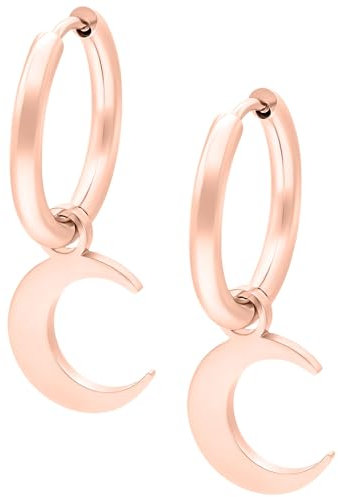 Wildcat Ohrringe - Little Moonchild Hoops - Creolen aus Edelstahl mit Mond Anhänger - wasserfest, langlebig, hautverträglich - roségold