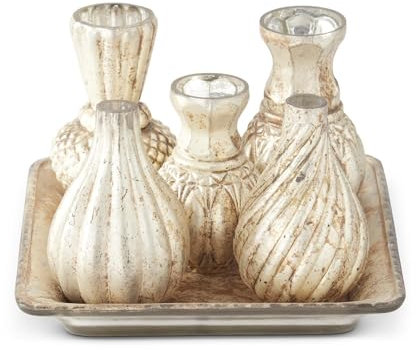K&K Interiors Burnt Champagne Bud Vases on Square Tray, Glass, Set of 5, Home, Home Décor, 18637A