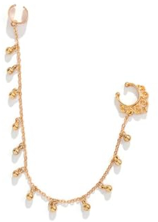 Cubahop Fake Septum Perle Stern Nasenring Gold mit Kette Nase zu Ohr Kette Dangle Quaste Kleine Glocke Ohrring Hoop Nase Clip Nicht durchbohrte Ohrringe Reifen für Frauen (B)