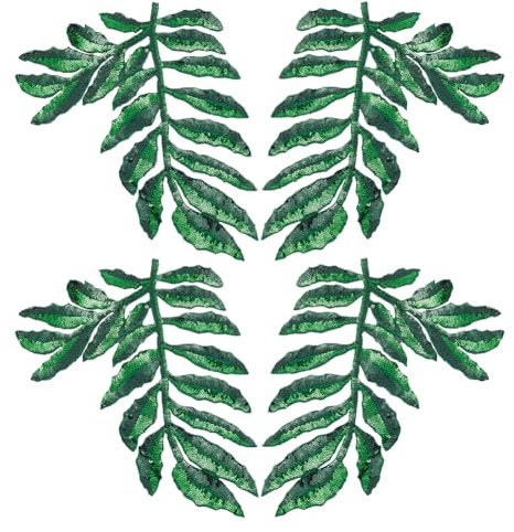 INFUNLY 4 PCS Green Leaves Iron On Patches Green Leaves Sequin Fabric Sew on Patches DIY Ironing and Sewing Apparel Accessories for Clothing Jackets Backpacks T-Shirt Jeans Applique DIY Clothes