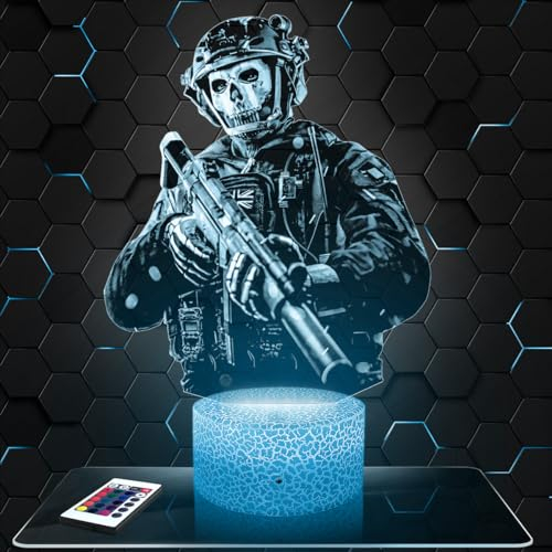 Lampephoto.fr Nachttischlampe COD MW2 Simon Ghost Riley Dekoration Jungenzimmer Gaming Gamer Videospiele Geschenkidee COD MW2 Geschenkidee Nachttischlampe Schreibtischlampe Geschenkidee Teenager TOP