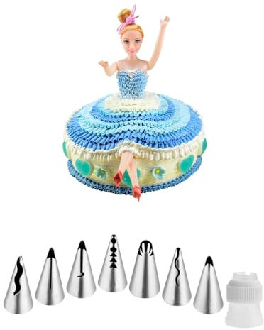 Juego de boquillas para volantes con acoplador, 7 piezas de falda de volantes rusos y pequeño acoplador de tuberías para vestidos de novia, galletas y pasteles, kit de decoración para hornear de