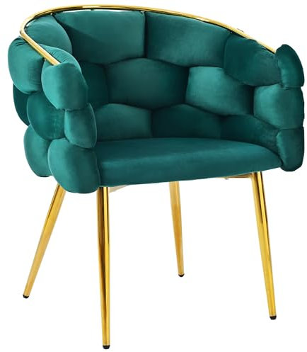 Merax Esszimmerstühle 1 Stück, Samtesszimmerstühle, Wohnzimmer Sessel, vergoldeten Eisenbeinen, Moderner Bubble Stil Weicher Sitz und breites Kissen Geeignet für Makeup Küche Büro, Dunkelgrün