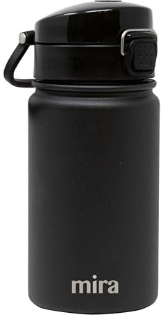 MIRA 12 oz Water Bottle with Spout Lid – Small Portable Vacuum Insulated Stainless Steel Thermo Flask for Travel, Hiking, Gym - Black