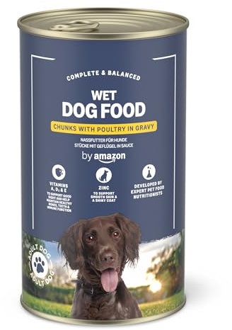 by Amazon Hundefutter, nass, Dose, Stücke mit Geflügel in Sauce, 1,24 kg