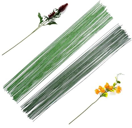 POPOYU 50P filo di fiori verde scuro, filo avvolto in carta per arti floreali e composizioni floreali, filo flessibile per creazione, corona, filo di Natale