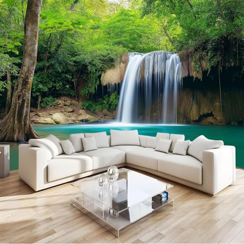 Vlies Fototapete Fotografie Erawan Park Wasserfall - Foto Tapete Schlafzimmer Wohnzimmer Moderne Vliestapete 200 x 140 cm Wandtapete Motivtapeten Bildtapete 3D Effekt Wand Dekoration