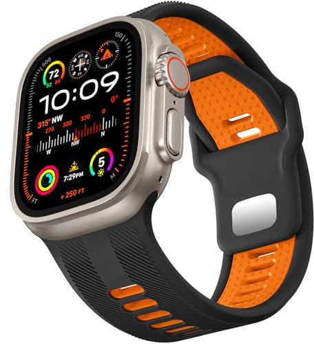 Dirrelo Compatible with Apple Watch Ultra 2 Strap 49mm 46mm 45mm 44mm 42mm Men, 26mm Wide Sport Two-Tone Soft Silicone Band for iWatch SE Ultra 2 Strap Series 10 9 8 7 6 5 4 3 2 1,Black/Orange