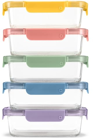 Ello Color Lock 3.4 Cup 10PC, 5 Pack Glass Meal Prep Sets Leak-Proof Glass Food Storage Containers with Airtight BPA-Free Plastic Lids, Dishwasher, Microwave, and Freezer Safe, Desert Festival
