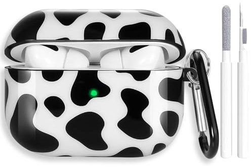 Yamobi Hülle mit Kuhmuster für AirPods 4, Silikonhülle für AirPods 4. Generation 4 mit Reinigungsstift, Weiche Schutz Hülle für AirPods Case,Keychain(Black Cow)