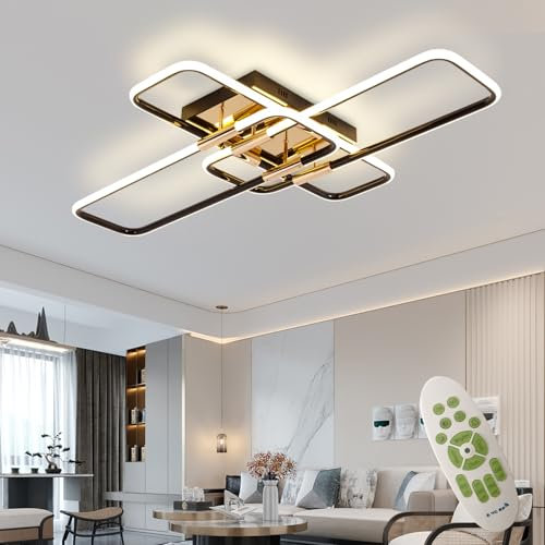 AHRHSM LED-Deckenlampe Deckenleuchte-Dimmbar Schwarz Modern-Wohnzimmerlampe mit Fernbedienung Rechteckige - 86W, für Schlafzimmer Wohnzimmer Arbeitszimmer