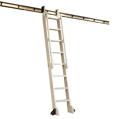 Rolling Library Ladder Hardware (No Ladder),Sliding Barn Door Ladder Hardware Kit Ladder Hanger Rail with Floor Roller Wheels for Bookshelf Home Office/20ft/600cm Track kit