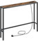 MAHANCRIS Table d’Appoint de 100 cm, Table d’Entrée avec Prises et Ports USB, Bout de Canapé étroit, Cadre Métallique, Pieds Réglables, pour Couloir, Salon, Chambre, Marron et Noir ACTHR968UE01