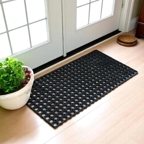 Pro Home Rubber Door Mat 40x60cm – Non-Slip Drainage Door Mats Outdoor with Shock-Absorbing Grip – Washable Outdoor Mat for Mud, Rain, Back Door, Patio or Garage Entry (Pack of 1)