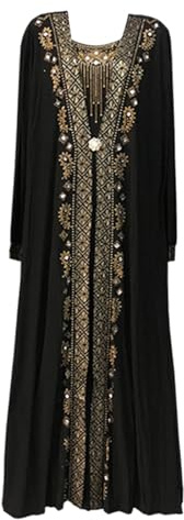Cexiakong Muslimische Kleider Damen 2 Teiler marokkanischer Kaftan mit Hijab Vintage lang Dubai Kaftan Abayas arabisches Abendkleid Partykleid Hochzeit