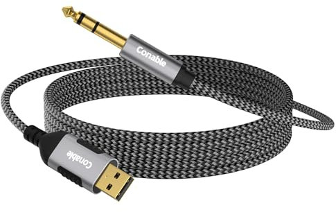 USB to 6.35mm TRS Stereo Audio Cable 10 FT, USB-A to 1/4 Audio Adapter Aux Jack Stereo Cord, Gold-Plated Connector, Nylon Braided Jacket, DAC Chip, for Laptop, Amplifier, Mixer, Home Theater, Speaker