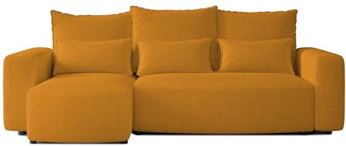 4ALL HOME Ecksofa mit Schlaffunktion Travis 248x148 cm, Couch, Sofa mit Bettkasten, Eckcouch, L-Form, Schlaffsofa, Universal (Boucle Centaur 08 Honiggelb)