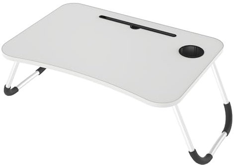 HENGMEI Laptoptisch fürs Bett Laptop Betttisch Faltbarer Lapdesk Laptophalter Schoßtisch Tisch mit Tablet-Schlitz und Cup Slot Notebook Tisch, 40 x 60 x 27 cm(Warmweiß)