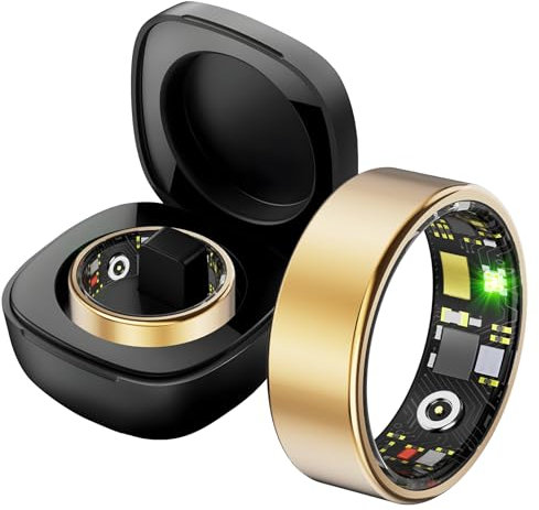 Neyeau Smart Ring Women,Sleep and Heart Rate Monitoring Health Ring,Ip68 Waterproof,Comes with Charging Case,Suitable for Daily Sports,Available for Android and Ios (Gold)