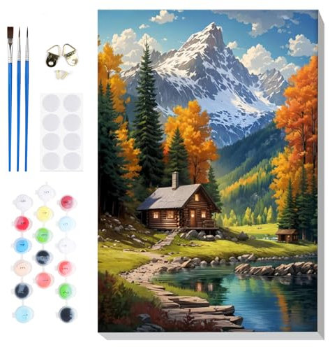 Lxmsja Paysage Peinture Numero Adulte avec Cadre, Peinture par Numero Montagne, Peinture Acrylique Paysage Numéro d'art avec 3 Pinceaux, Loisirs Créatifs Adultes, Activité Manuelle Adulte, 20x30cm