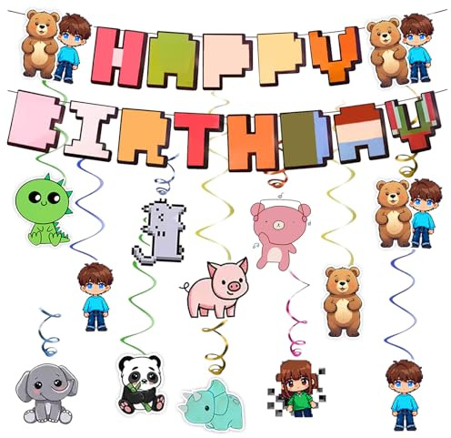 YOGARTH Pixe Geburtstagsdeko Banner Jungen, Video Game Happy Birthday Girlande Hängende Deko aus Papier, Banners Geburtstag Party Deko für Teenager und Kinder (A)