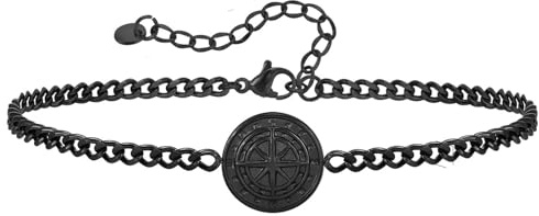 Beydodo Herren Armbänder Edelstahl, Männer Armband Schwarz 23CM mit Kompass Gliederarmband Charms Armbänder Personalisiert Freundschaftsarmband
