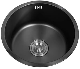 Fregaderos Cocina Redondo,Pileta de Cocina Negro,Lavadero PequeñO,Pila 1 Seno Inox con Drenaje,Formas de Instalar Sobre Encimera/Bajo Encimera (Ø 28cm)
