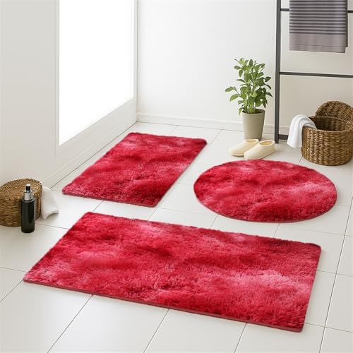 LIVEINU Badematte rutschfest, Flauschiger, Wein Rot, 60x120cm | Badezimmerteppich in Shaggy Optik, Badvorleger waschbar Duschvorleger, Teppich Fußmatte für Badezimmer, Dusche