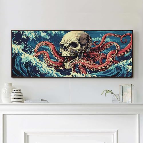 VAIIEYO Krake Malen Nach Zahlen Erwachsene 30x80cm, Paint by Numbers Totenkopf, Ölmalerei Set Auf Leinwand Für Anfänger, Geschenke und Home Wand Decor Gemälde, Ohne Rahmen